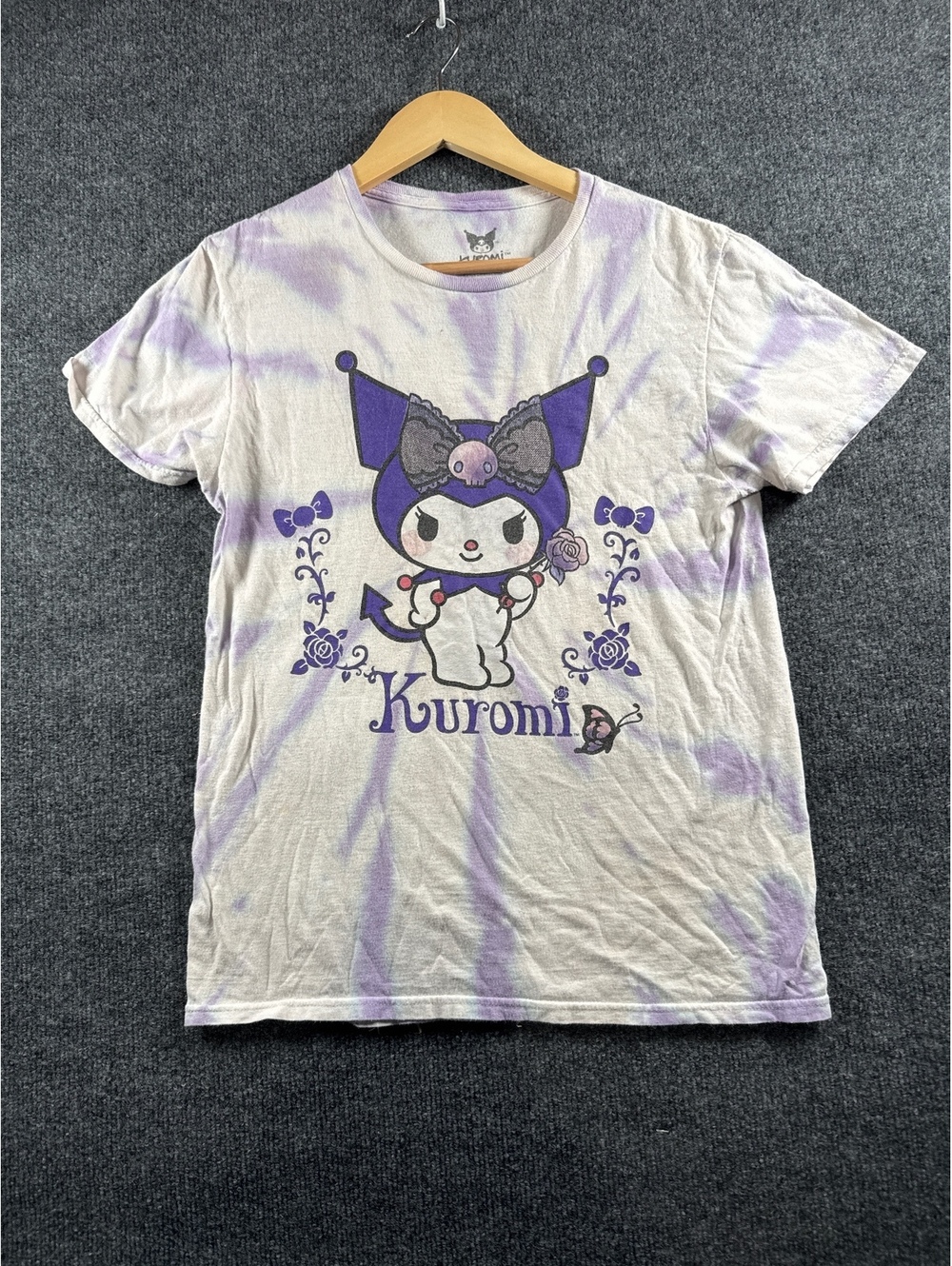 Kuromi Sanrio Women’s Small Purple Tie Dye Graphic T-Shirt Bioworld 2023